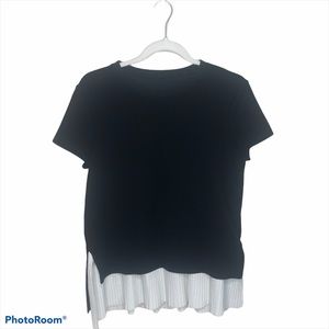 WEGO By CM Bkack Stretchy Blouse with Ivory Pleats. S-2